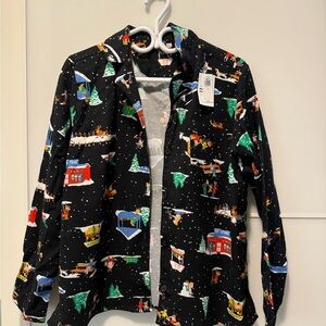Old Navy Black Very Soft Christmas Button Down Shirt